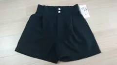 【新品ダグ付】ストレッチ ブラックハイウエストショートパンツ　L