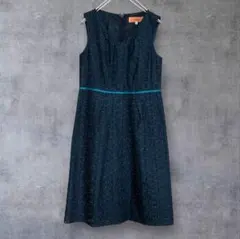 スーナウーナ　花柄　カットワーク　刺繍　ひざ丈ワンピース　ネイビー　日本製M