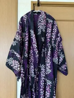 紫と黒の花柄 浴衣 単品