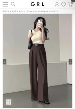 現行　GRL センタープレスストレートパンツ[ru1268] ブラウン