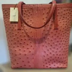 高級品オーストリッチ本革 ハンドバッグコラルピンク