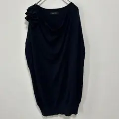 グランターブル カシミヤ混 ドレープ フリル ニット チュニック 黒 9号 Mのサムネイル