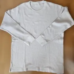 ベージュ ワッフルクルーネックTシャツ➋
