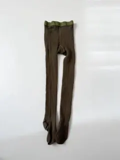 【Collégien】子供服 リブタイツ カクタスグリーン 灰緑色 3-4Y