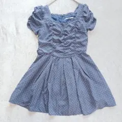 ダズリン 水色ドット 半袖 ミニワンピース シャーリング リボン M