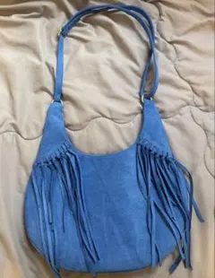 フリンジ スエード バッグ　ブルー　値下げ〇