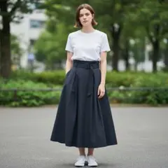 COCODEAL フレアスカート ネイビー ベルト付きのサムネイル