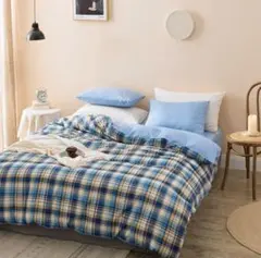 三河 掛ふとんカバー シングルロングサイズ ブルー(チェック) 未使用