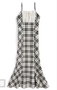 【試着のみ】チェック柄キャミソールマーメイドロングワンピース　gn467