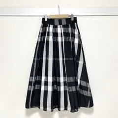 COCON チェック柄 ロングフレアスカート ウエストゴム ボリューム デート服