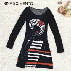 s3183【リナシメント】長袖 カットソー ワンピース 膝丈 テロテロ ブローチ