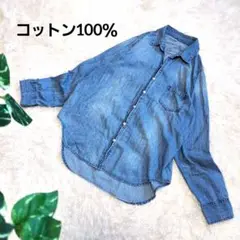 デニムシャツ ダンガリーシャツ コットン100％ 長袖 ライトブルー 薄手 水色