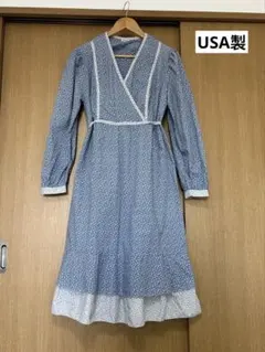 USA製 ロングワンピース 花柄　ウェストリボン古着ヴィンテージ　カシュクール