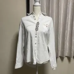 チロリアン 刺繍デザイン ホワイト長袖シャツ