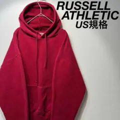 【US規格】希少 RUSSELL ワンポイント刺繍ロゴ パーカー レッド 赤 M