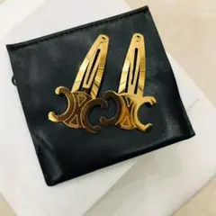 【T】土日限定✨CELINE セリーヌ トリオンフ ヘアピン　ブラウン CELINE(セリーヌ) ヘアアクセサリー ヘアクリップ トリオンフ (CELINE