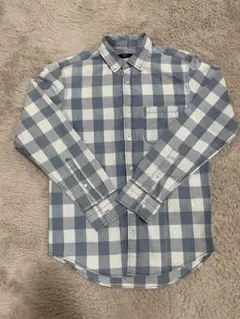 【美品】【アズール/AZUL】青白チェック 長袖シャツ M チェックシャツ