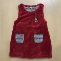 赤 フリース ワンピース 95cm 冬 ジャンバースカート