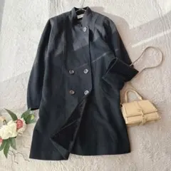 美品(F)カシミヤ混/毛/コート/アウター/上着/ジャケット/日本製/レトロ/黒