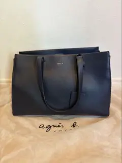 agnis b. ネイビー レザートートバッグ
