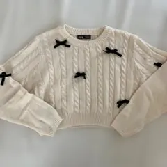 リボン　ケーブル　クロップドニット　Mサイズ シーイン　韓国ガーリー