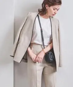 美品 UNITED ARROWS リネン パイピング ノーカラージャケット