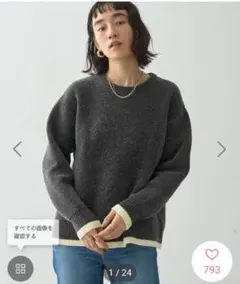 ■AMERICAN HOLIC■バイカラーニットプルオーバーМチャコールグレー