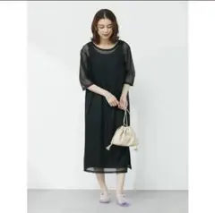 ノースリーブワンピース　メッシュワンピース　ロングワンピース　レイヤード