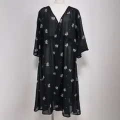 E339 美品ロペピクニック 総柄刺繍ロングガウンワンピース ブラック 38のサムネイル
