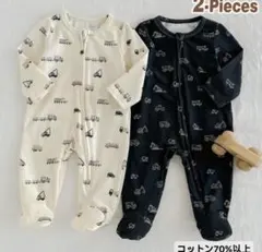 トラックデザインロンパース2ピースセット　0-1M