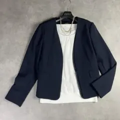 グリーンレーベルリラクシング ノーカラージャケット 紺 38 通勤 オフィス