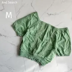 オフショルダー【M】コットンシャツ♡グリーン♡くすみグリーン♡緑♡綿100%半袖