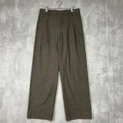 ♪アダムエロペ　ワイドスラックス　チェック　パンツ　ブラウン　フランス製生地