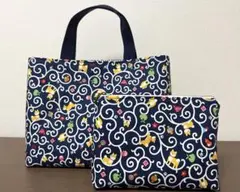 トートバッグ　ポーチ　柴犬　和柄　和風　紺　ハンドメイド