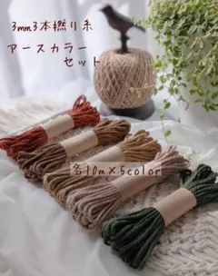 マクラメ糸ꕤアースカラー/各10m✕5color/3㎜3本撚り糸