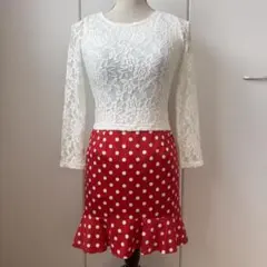 美品★レース長袖トップス・水玉スカート2点セット