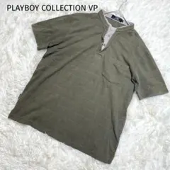 PLAYBOY レイヤード風 半袖シャツ【L】ポロシャツ カーキ チェック織りのサムネイル