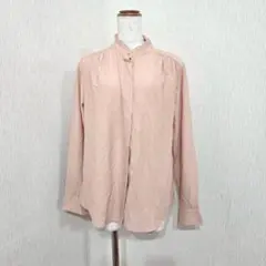 UNIQLO ユニクロ フリルブラウス ピンク（M）長袖 スタンドカラー