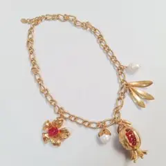 【美品】ZARA・ザクロ＆ボタニカル大ぶりモチーフネックレス/ゴールド・パール