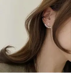 5連 パール イヤーカフ風ピアス