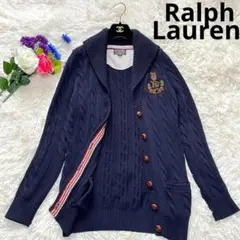【美品】ラルフローレン　ケーブルニットロングカーディガン　くるみボタン　ネイビーのサムネイル
