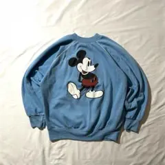 80sミッキーマウスプリント 白足 スウェット vintage 水色 短丈