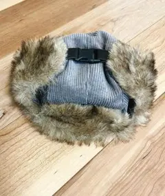 フライトキャップ グレー　茶色ファー付き