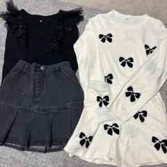 まとめ売りH&M 長袖カットソー フリル付きスカート　リボンモチーフセットアップ