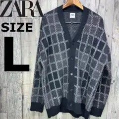 ZARA アルパカ混　ブロックチェック　モヘアカーディガン　Lサイズ