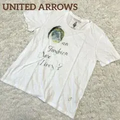 【ユナイテッドアローズ】フロントプリントTシャツ 半袖 英字 ホワイト白 L