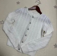 CECIL McBEE ホワイト ケーブルニット カーディガン