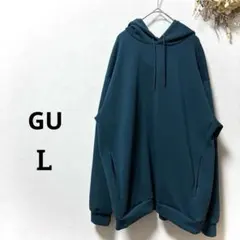 GU ダブルフェイスプルパーカ 長袖 ダークグリーン Lサイズ フード付き