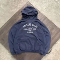 7AS9 フロントプリントパーカー　ネイビー　フーディー　古着used