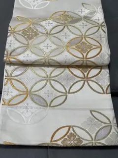 正絹 袋帯 七宝繋ぎ 華文 金銀糸 白地 豪華 415cm 着物　振袖フォーマル